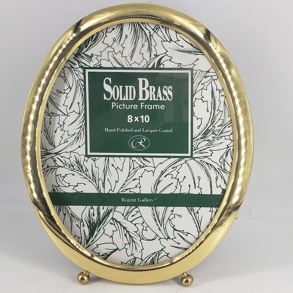 Solid brass Vintage Regent Gallery oval photo picture frame ball footed 8X10